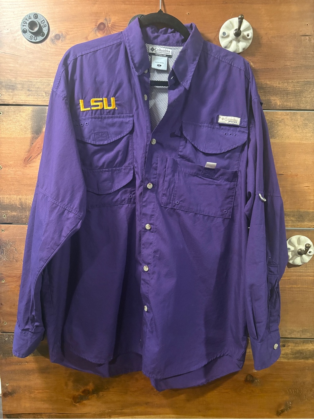 Columbia Purple Lightweight Men’s Shirt Jacket with LSU Embroidery